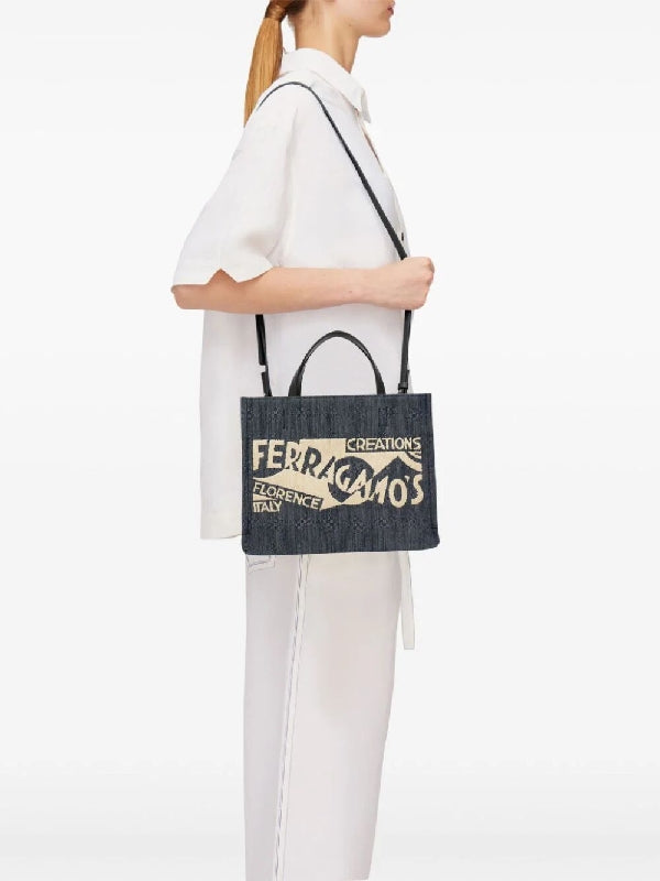 Venna Logo Denim Tote Bag