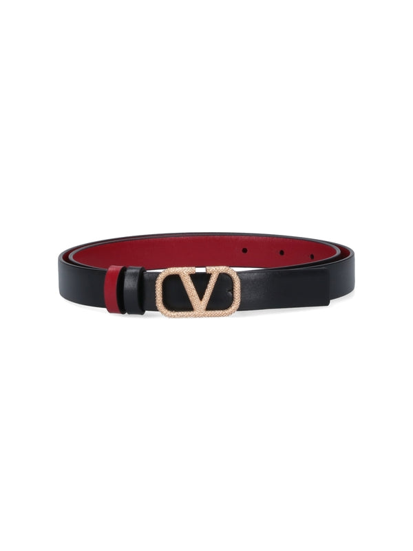 V Logo Leather Belt