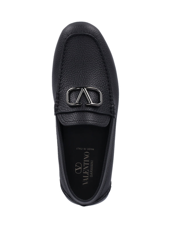 V Logo Leather Driving Shoes