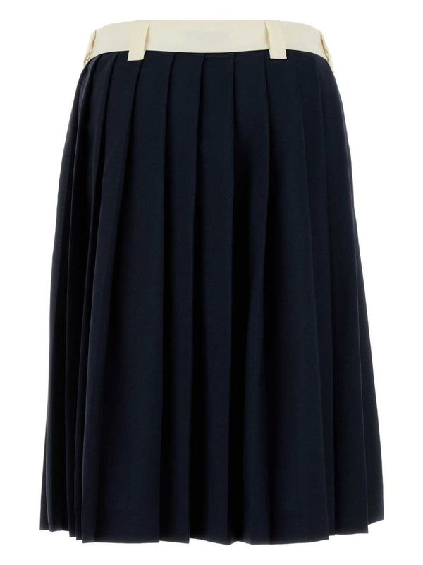 Logo Embroidery Wool Pleated Skirt