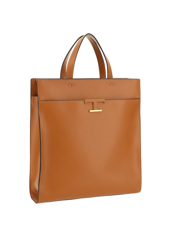 Timeless T Logo Leather Tote
  Bag