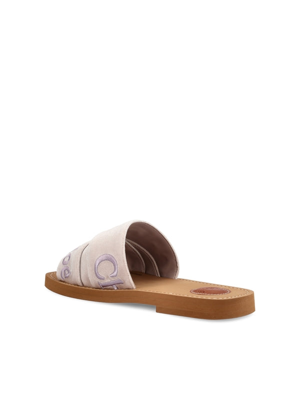 Woody Logo Velvet Sandals