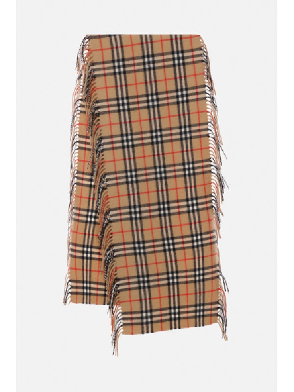 Check Cashmere Fringe Scarf