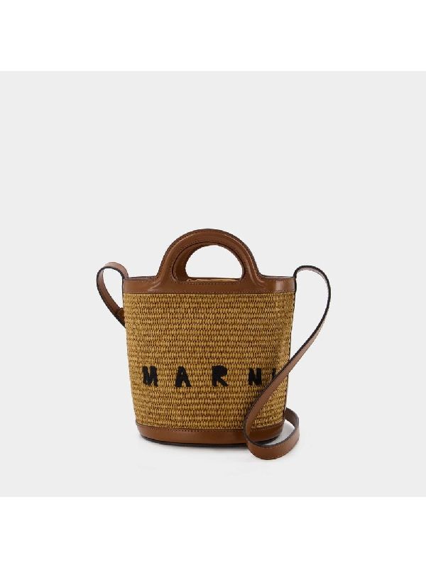 Tropicalia Logo Raffia Bucket Bag