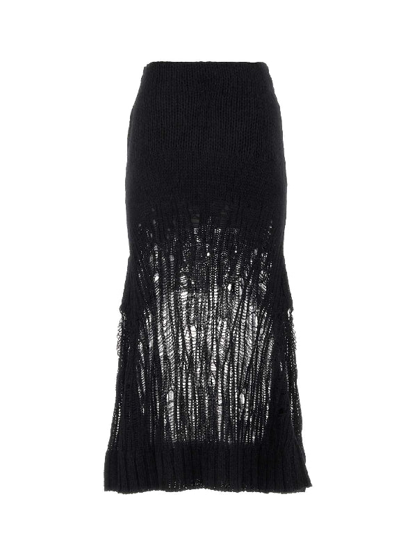 Wool Silk Mesh Flare Skirt