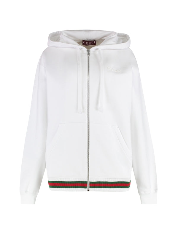 Web Detail Cotton Hoodie Zip-Up