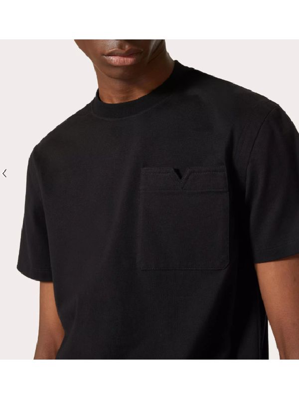 V Logo Topstitch Cotton T
  Shirt