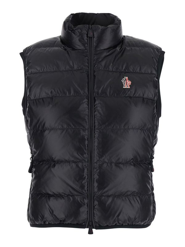 Black High Neck Vest with Logo Applied on the Chest in Tech Fabric Woman Vests