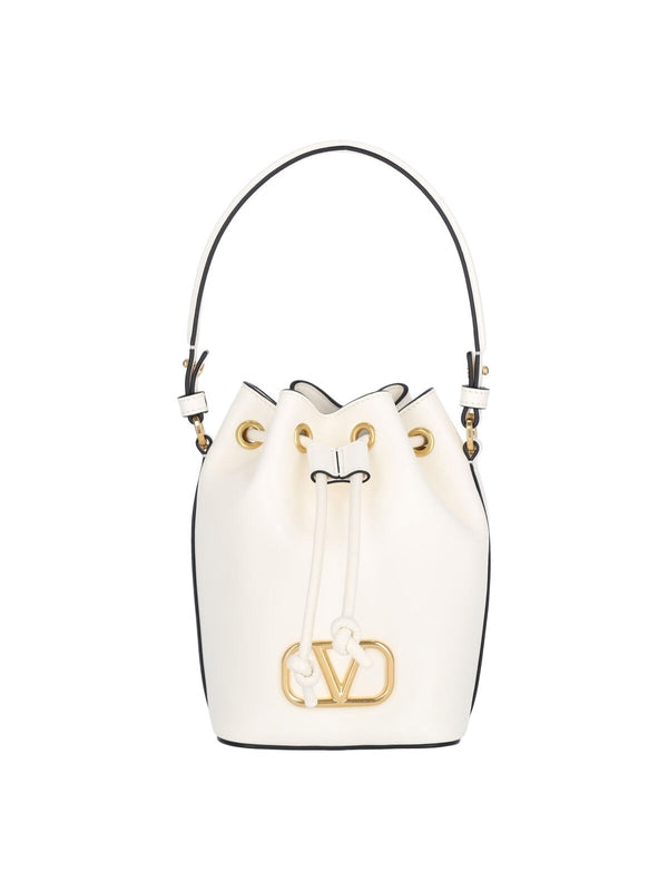 V Logo Leather Bucket Bag