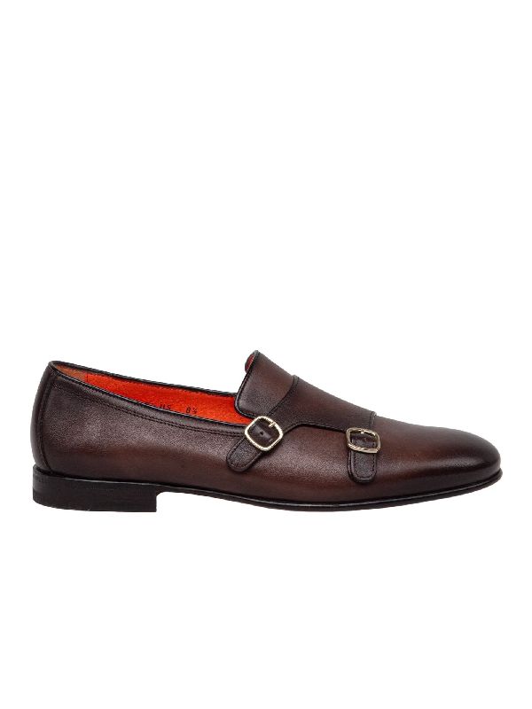 Double Buckle Leather Loafers