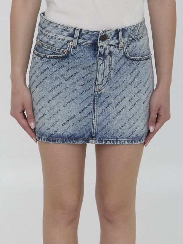 Allover Logo Denim Skirt