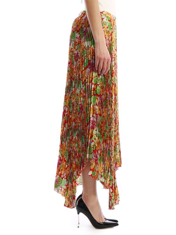 Floral Pattern Draped Pleated Skirt