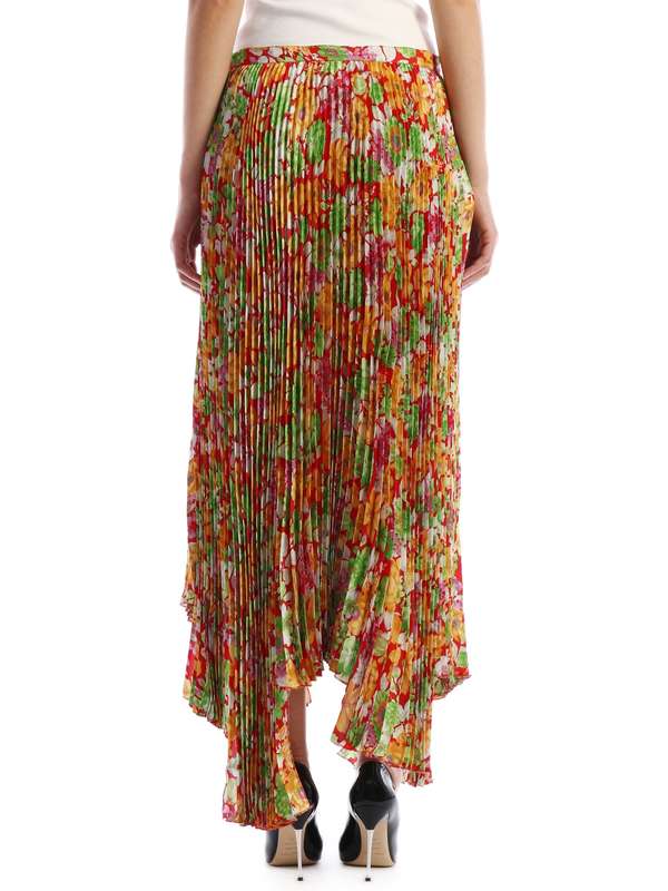 Floral Pattern Draped Pleated Skirt