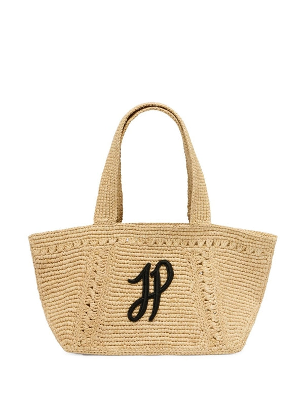 Logo Embroidery Small Raffia Tote Bag