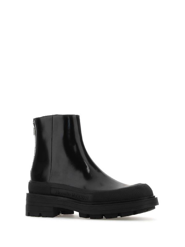 Logo Sole Black Calfskin Ankle Boots