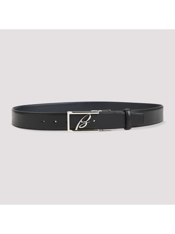 Metal Logo Buckle Leather Belt