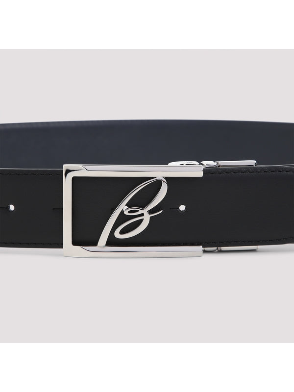 Metal Logo Buckle Leather Belt