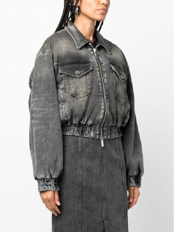 Flap Pocket Washing Denim Bomber