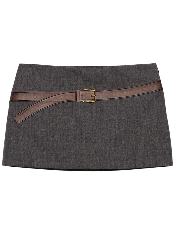 Belt Printed Technical Wool Mini Skirt