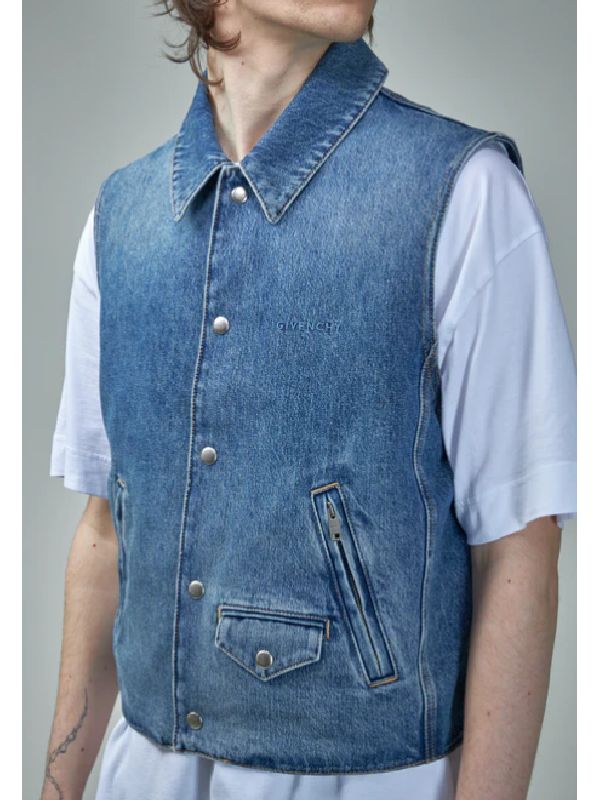 Logo Snap Button Denim Vest