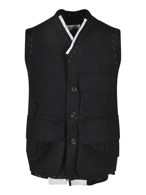 Stitch Low-cut Multipocket Wool Vest