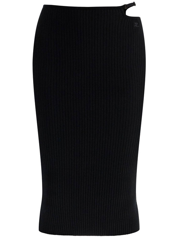 Logo Cutout Detail Ribbed Skirt