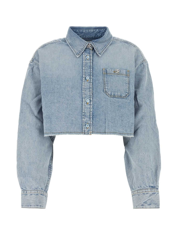 4G Decoration Cropped Denim
  Shirt