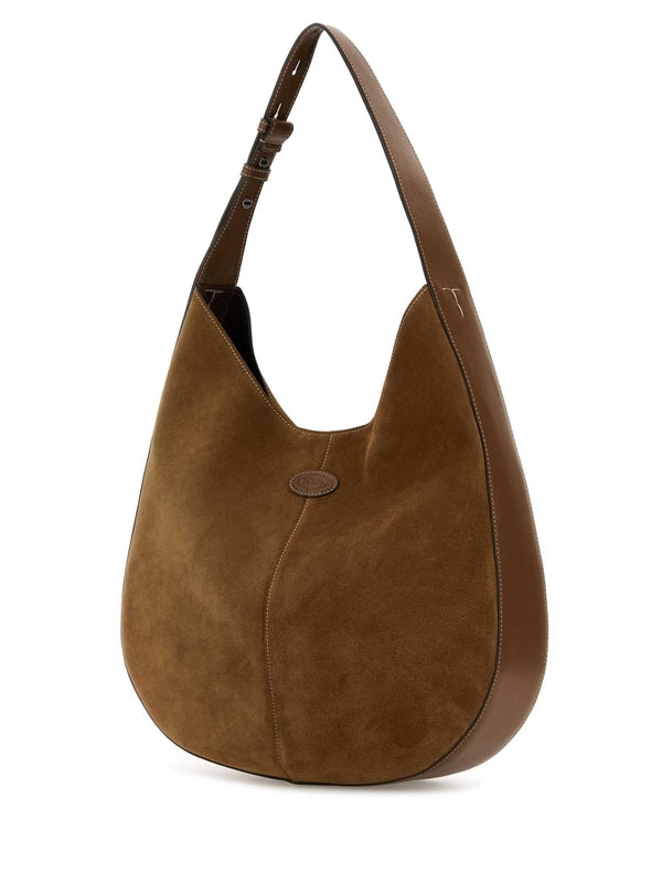 Di Logo Patch Suede Shoulder Bag