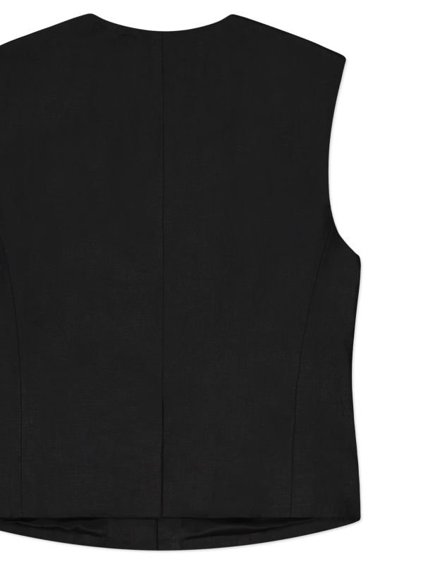 Black Slim Linen Vest