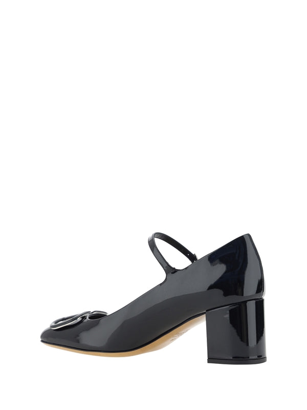 V Logo Mary Jane Pumps Heel