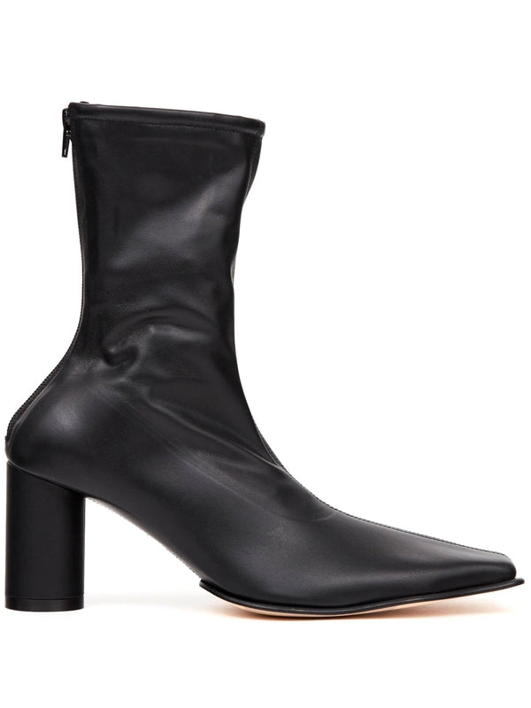 Back Zipper Leather Ankle Boots