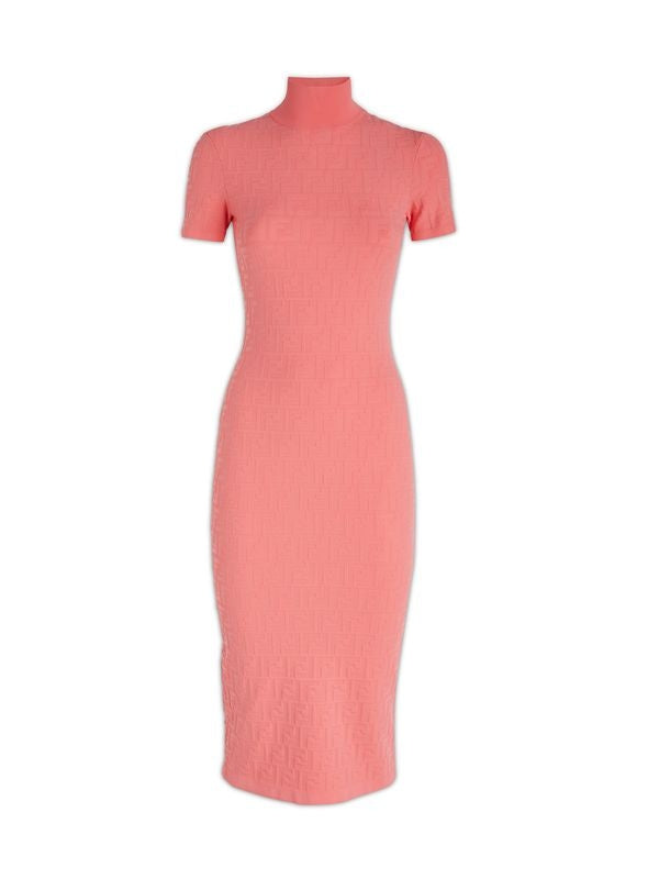 All-Over FF Logo High Neck Midi Dress