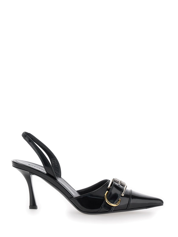 Voyou Black Slingback Pumps with a Buckle in Patent Leather Woman Slingback Heels