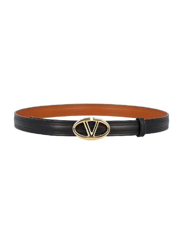 V Logo Buckle Leather Belt