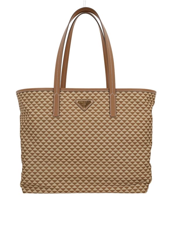 Triangle Logo Symbol Embroidered Lina Nylon Tote Bag