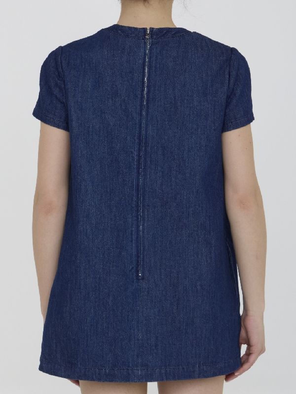 Horsebit Accent Denim Mini Dress