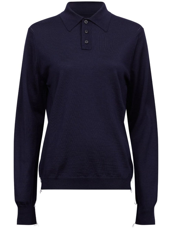 Back Stitch Wool Knit Polo Shirt