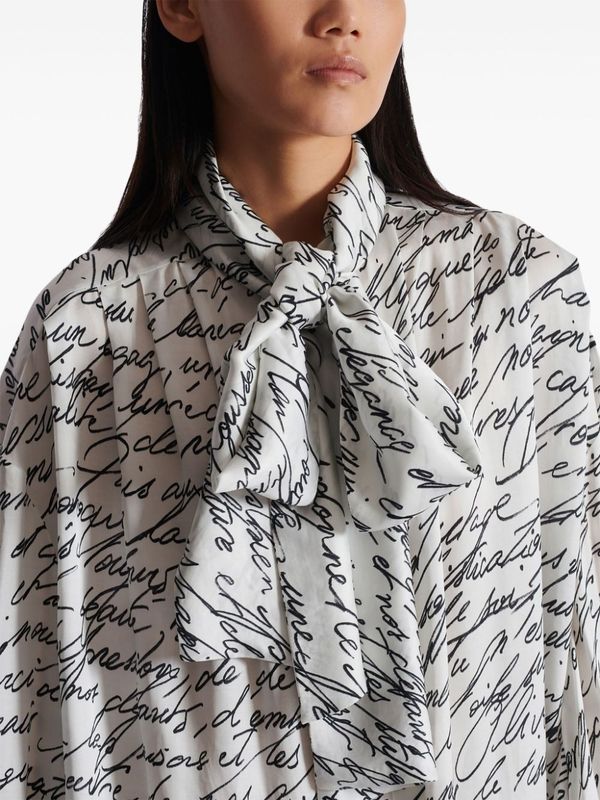 Allover Lettering Ribbon Blouse