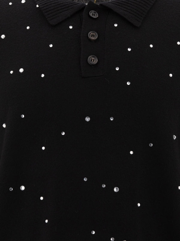 Rhinestone Wool Knit Polo
  Shirt