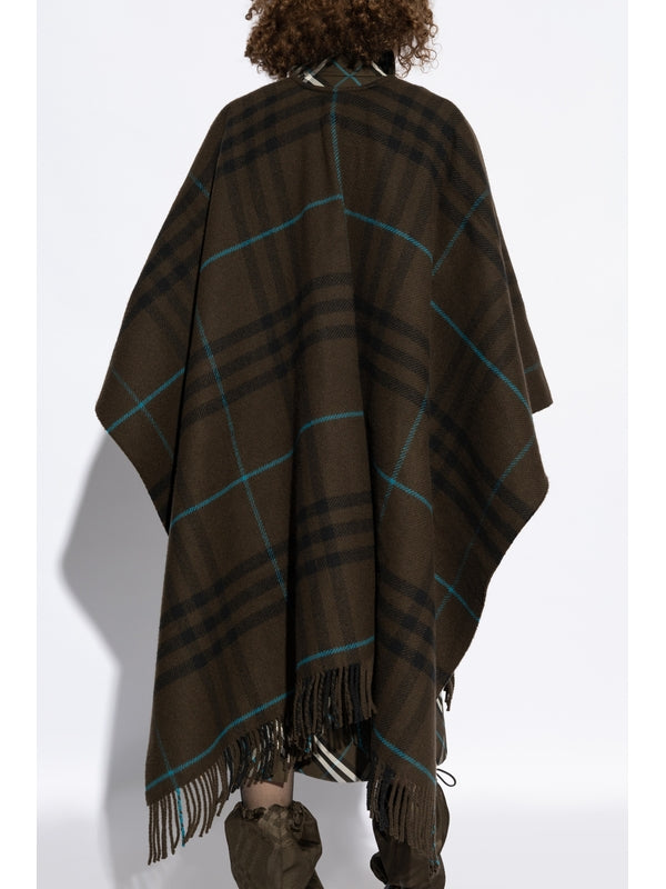 Check Pattern Wool Cashmere Cape