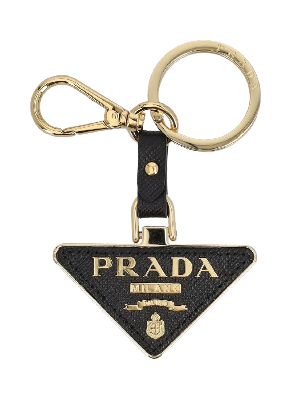 Saffiano Leather Triangle Logo Keyring