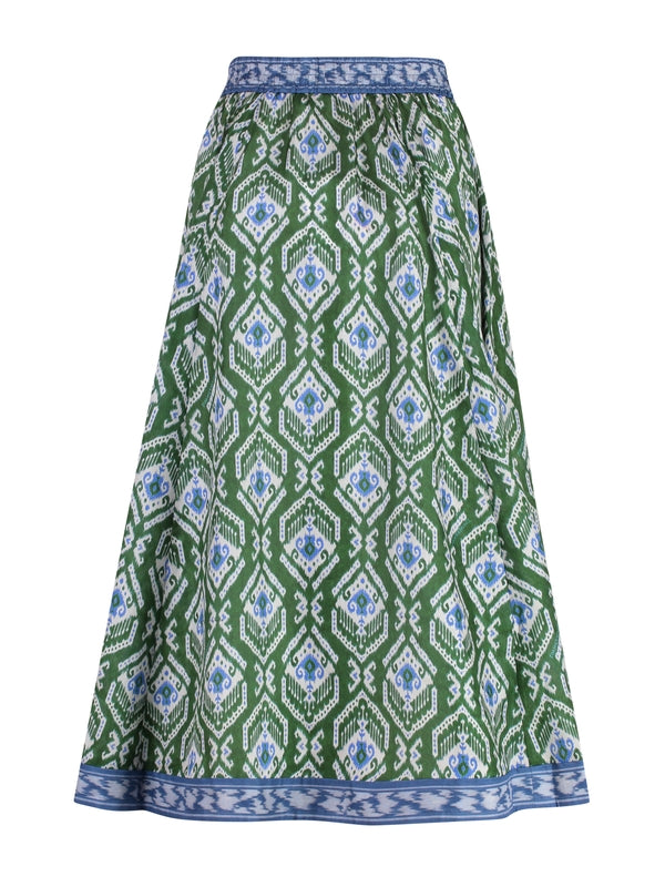 Wylie Allover Pattern Silk Midi Skirt