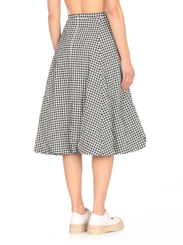 Check Pattern Flared Nylon Cotton Skirt