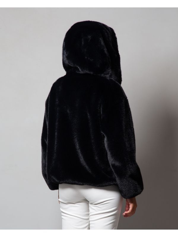 Drawstring Faux Fur Hood Jacket