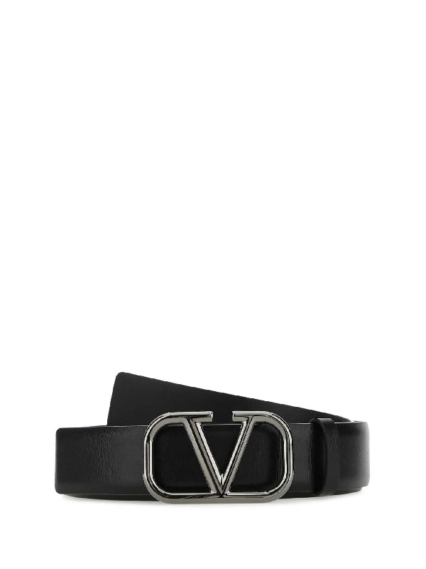 V Logo Leather Belt