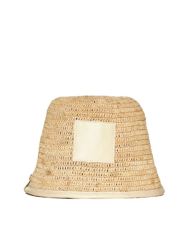 Logo Patch Raffia Bucket Hat
