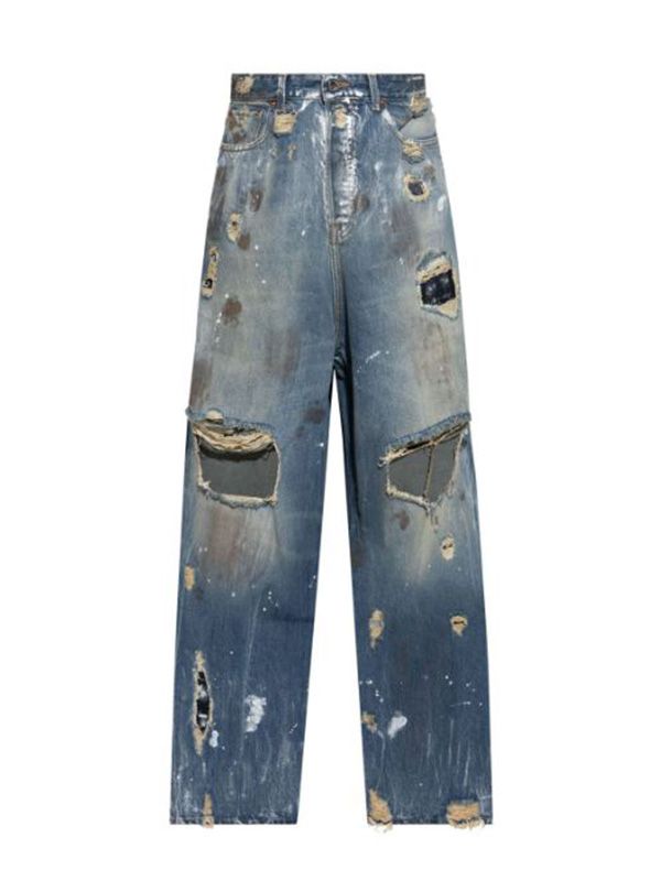 Distress Wide Denim Pants