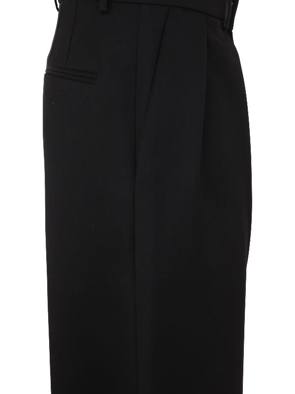 Pin-Tuck Virgin Wool Wide Pants