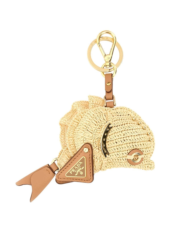 Triangle logo trim raffia key ring