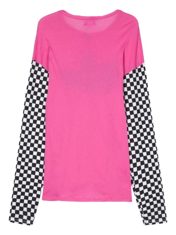 Checkerboard Cotton Long Sleeve Top